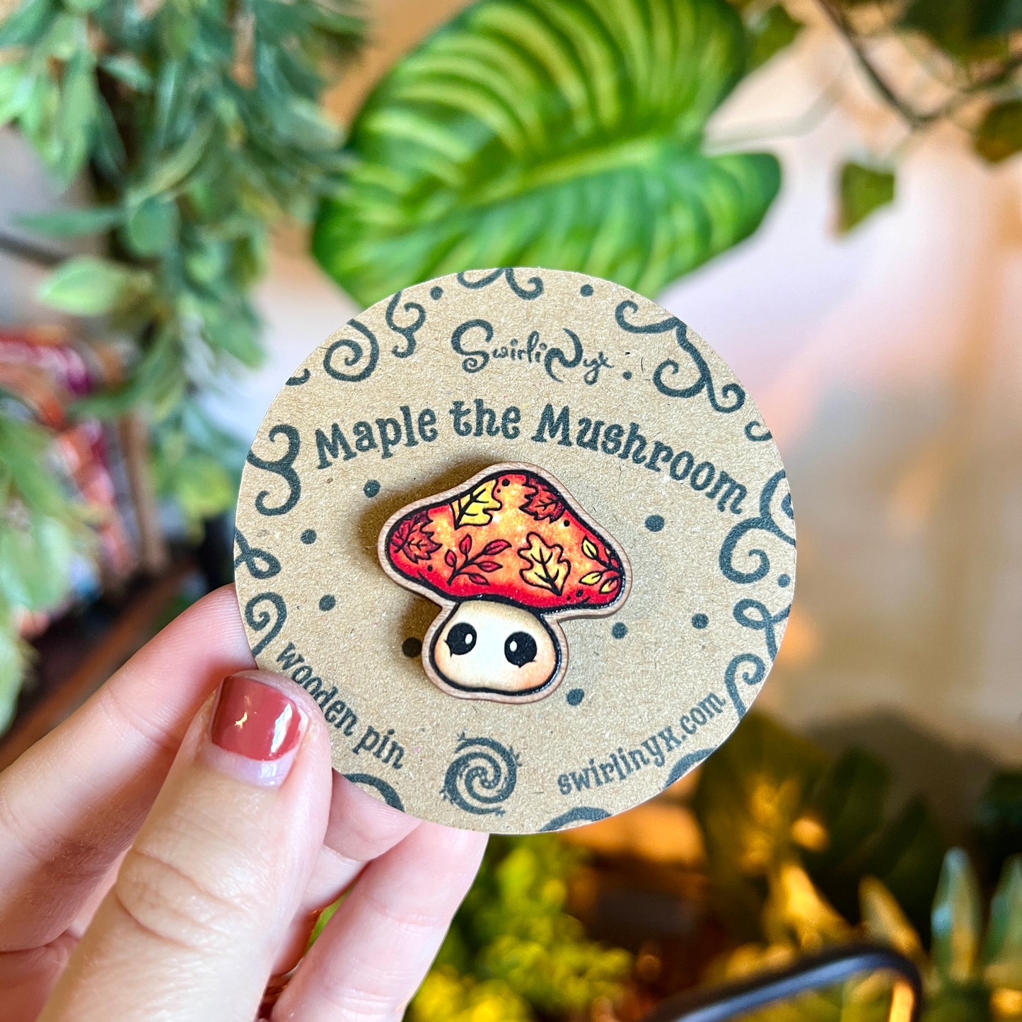 Maple the Mushroom Wooden Pin