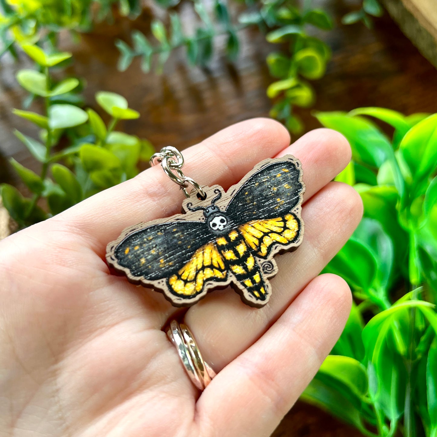 Death Moth Wooden Keyring