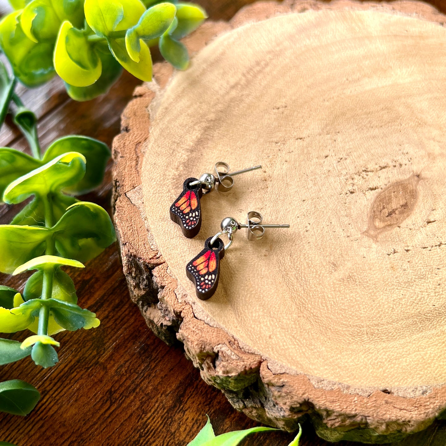 Monarch Butterfly Wooden Earrings