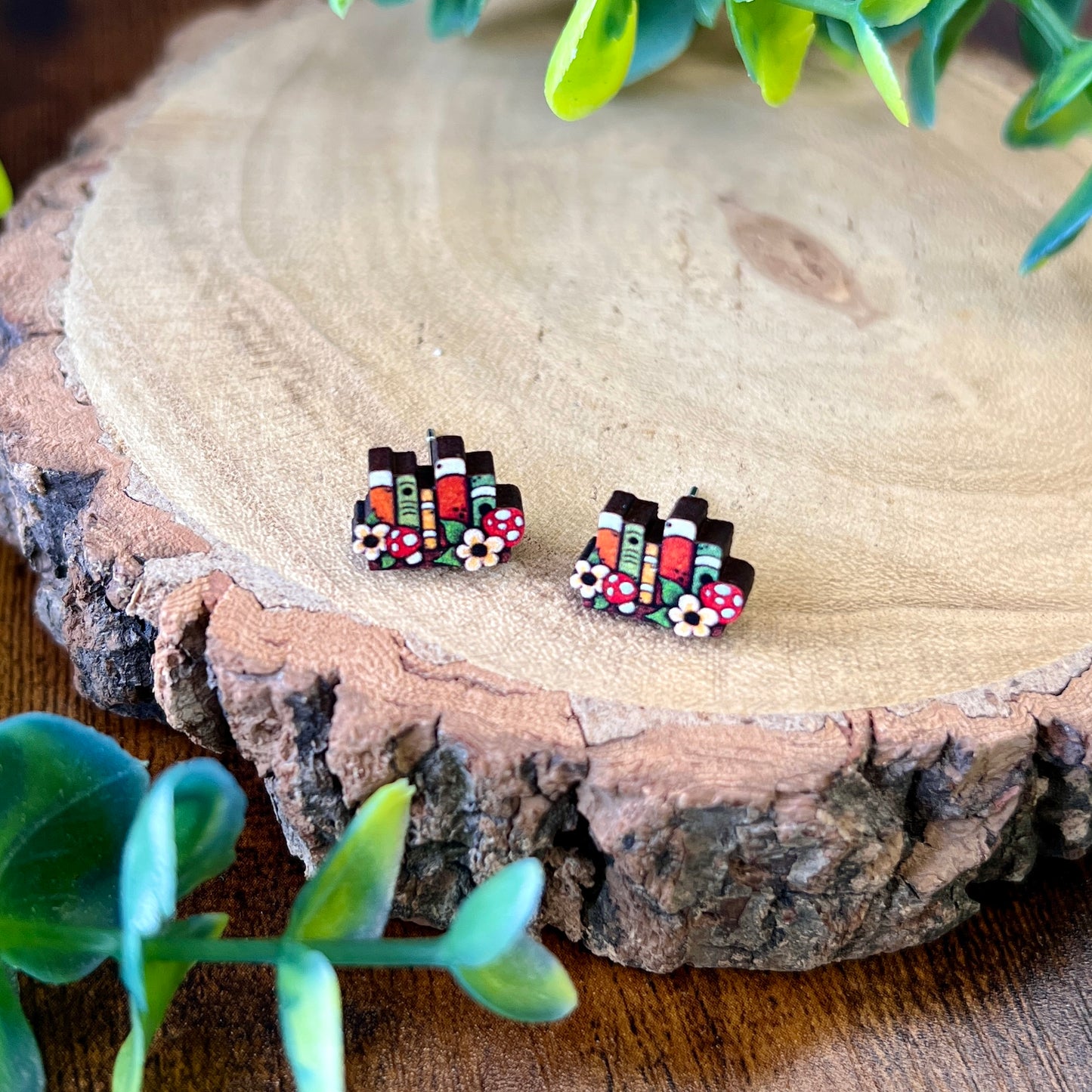 Bookshelf Wooden Earrings
