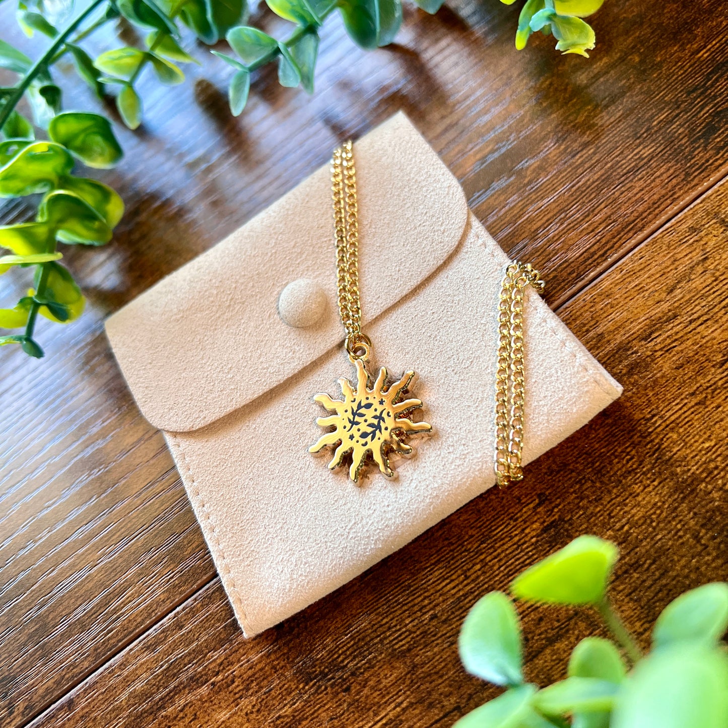 Floral Sun Pendant Enamel Necklace