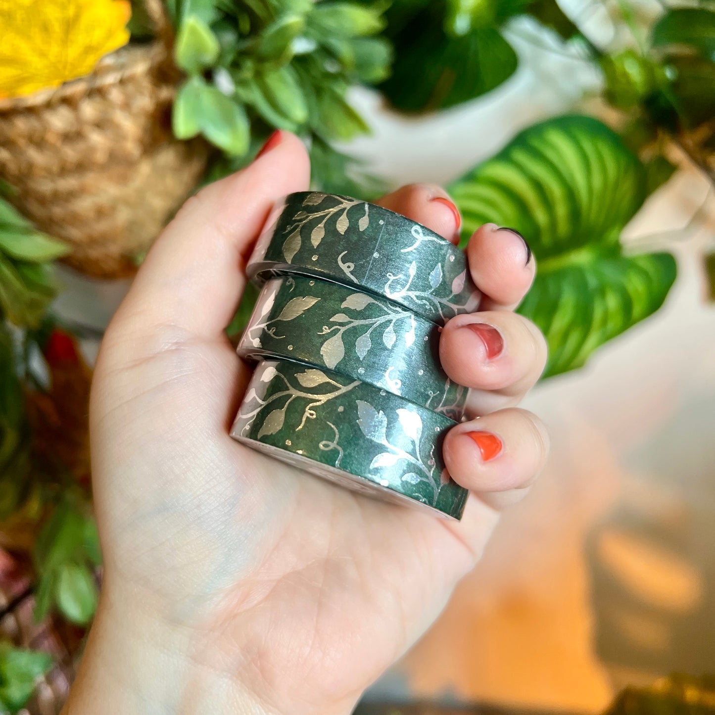 Emerald Leaves Foil Washi Tape