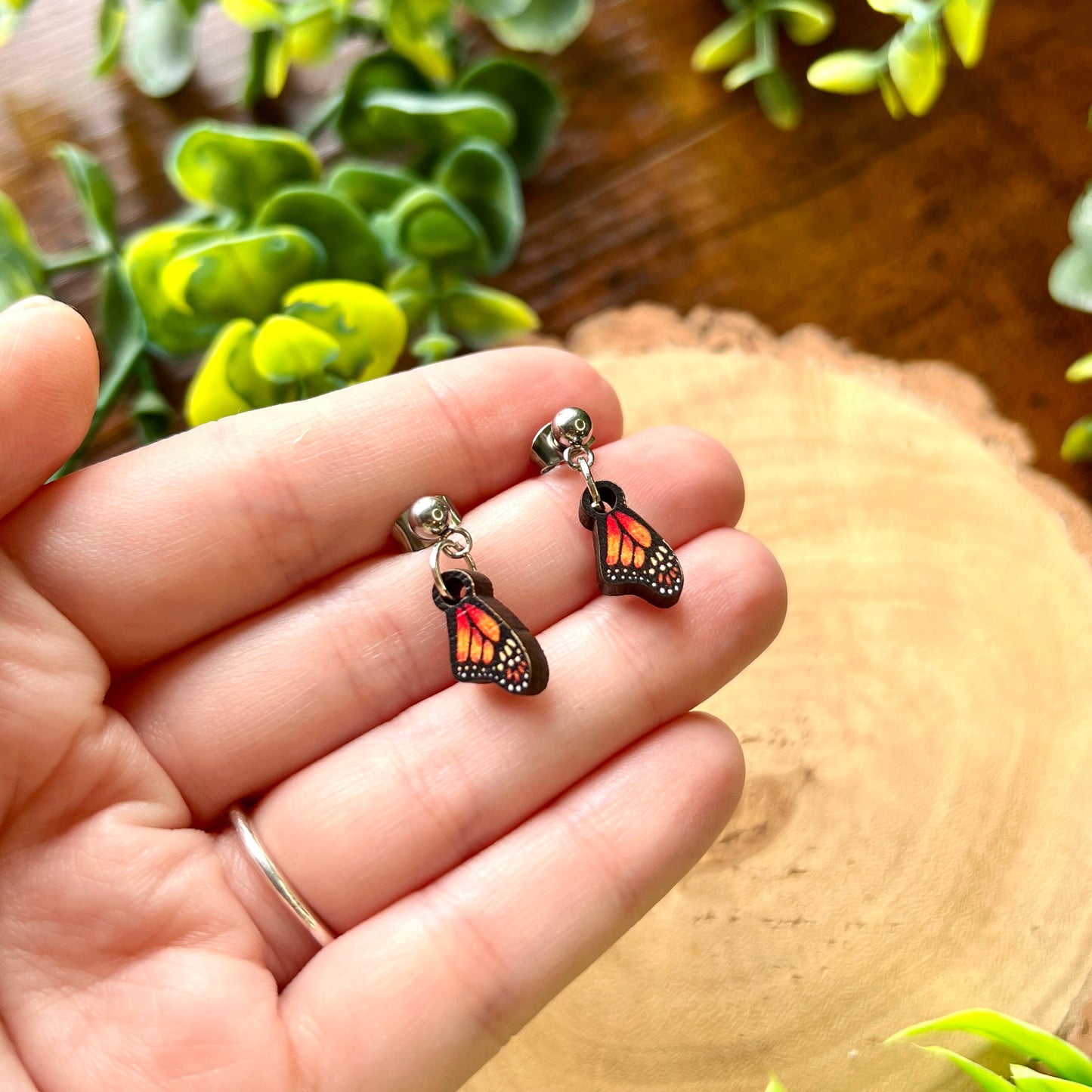 Monarch Butterfly Wooden Earrings