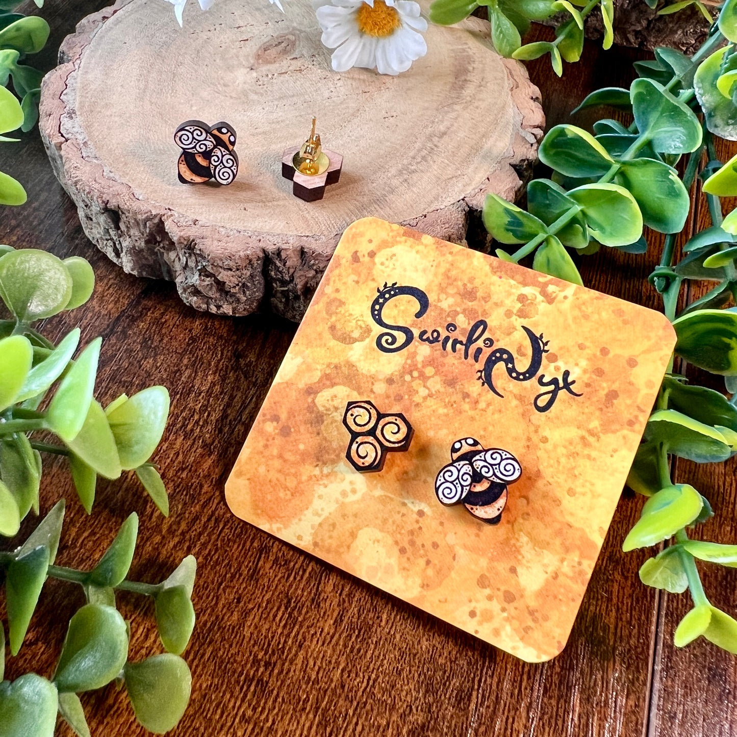 Honey Bee Wooden Earrings
