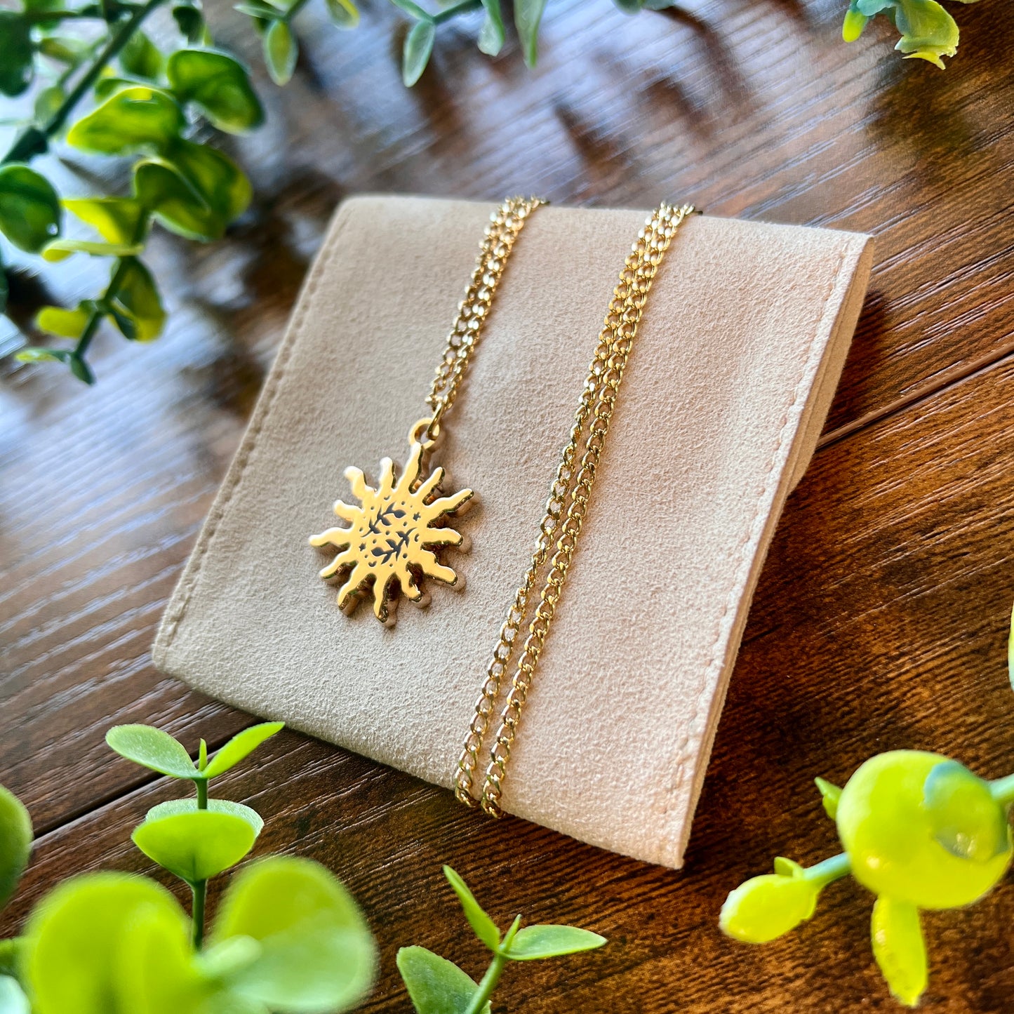 Floral Sun Pendant Enamel Necklace