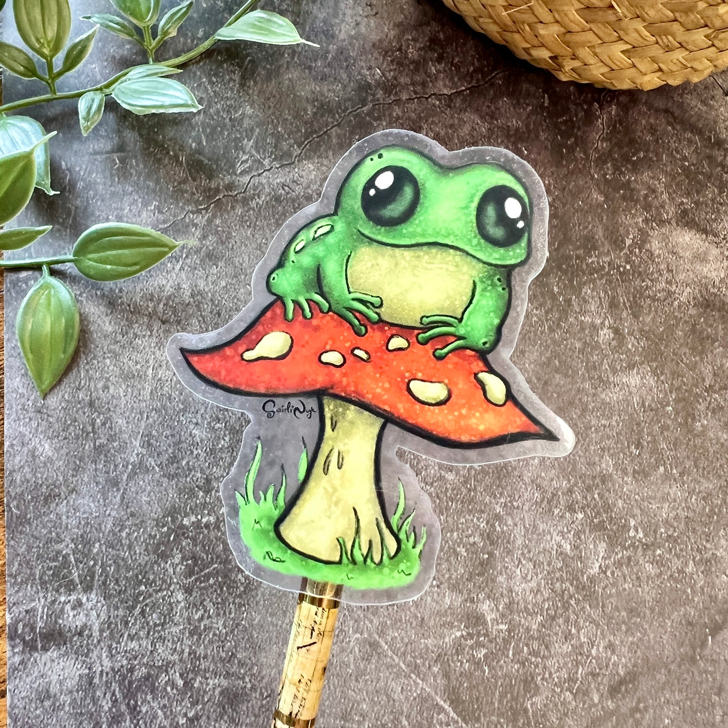 Frog on a Fungi Clear Sticker