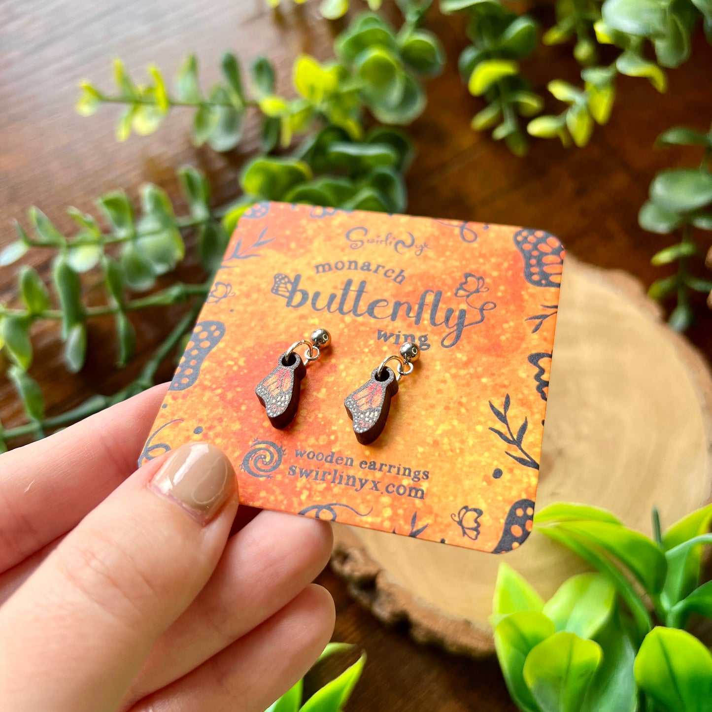 Monarch Butterfly Wooden Earrings