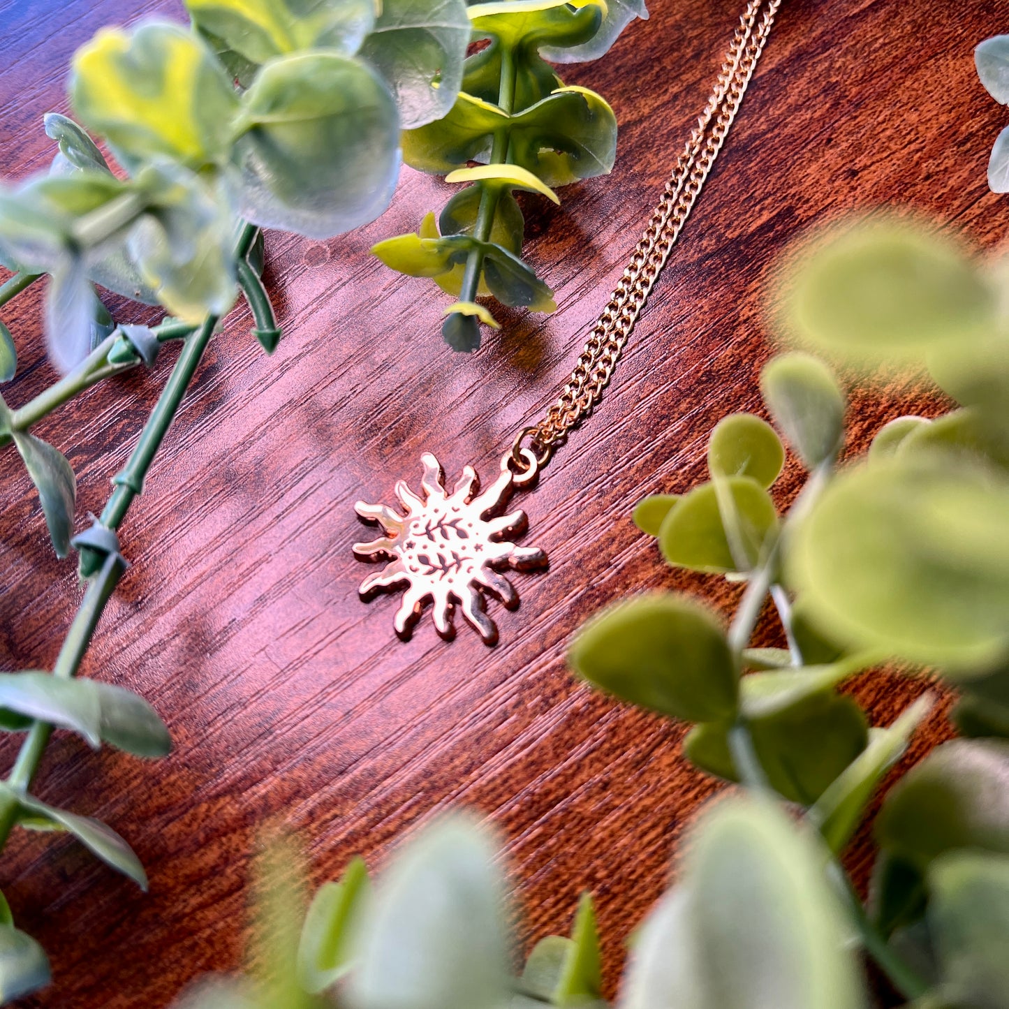 Floral Sun Pendant Enamel Necklace
