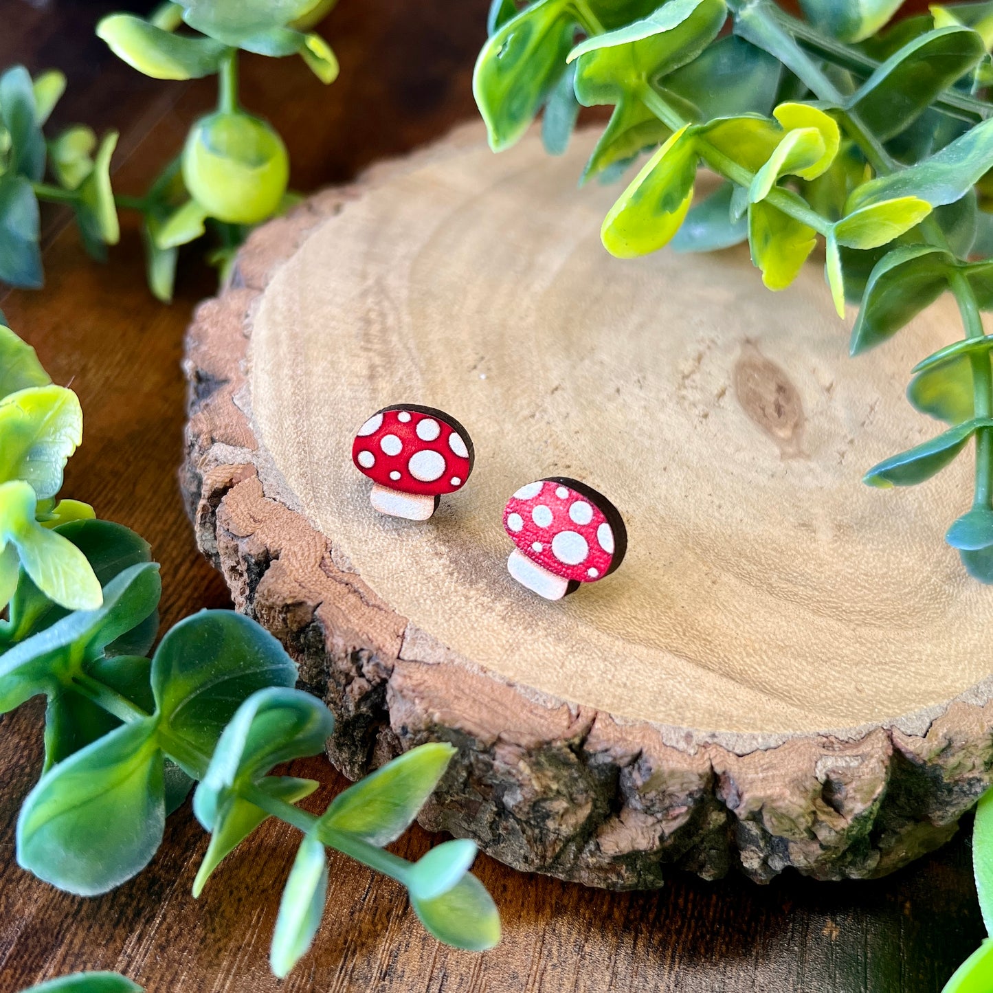 Red Mushroom Wooden Earrings