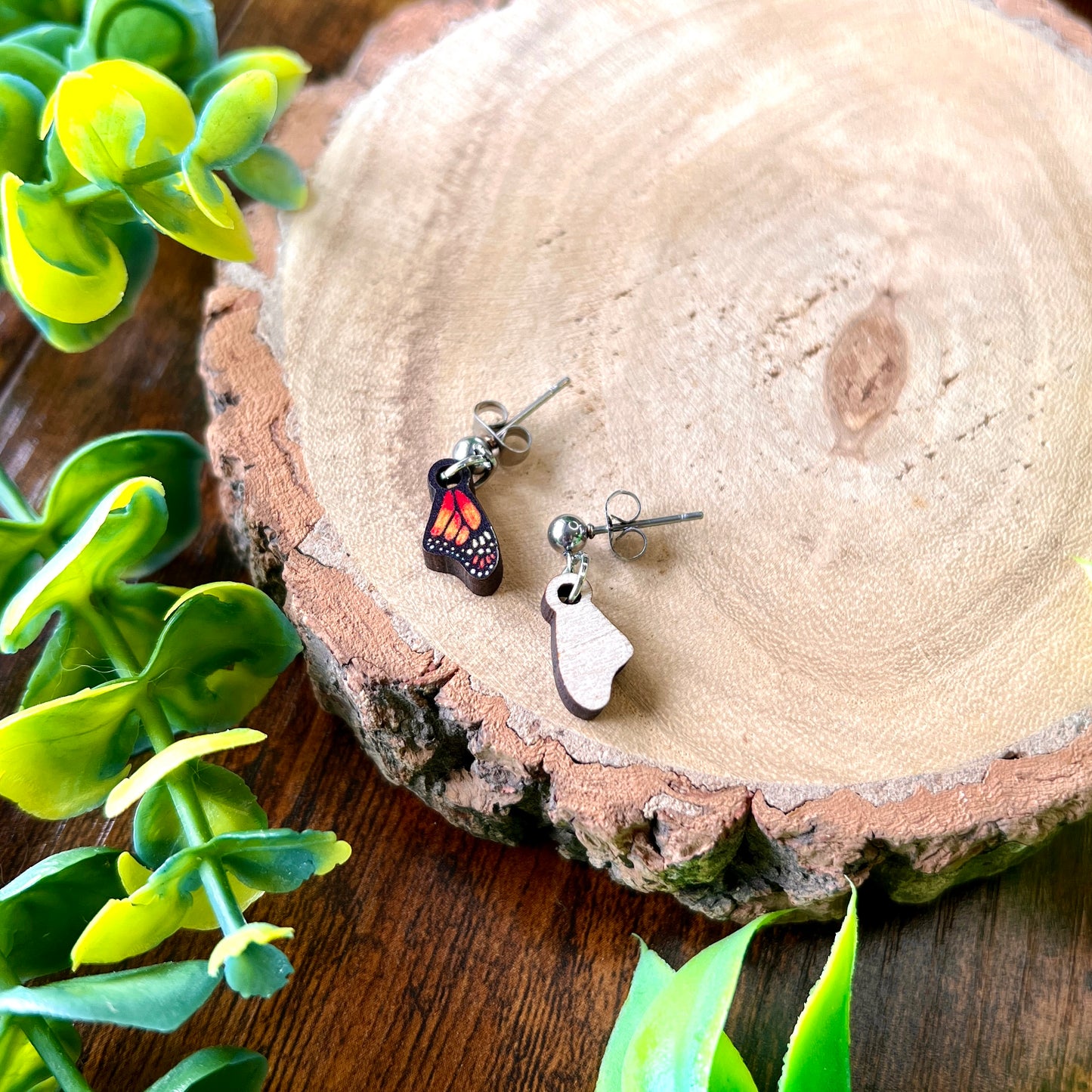 Monarch Butterfly Wooden Earrings