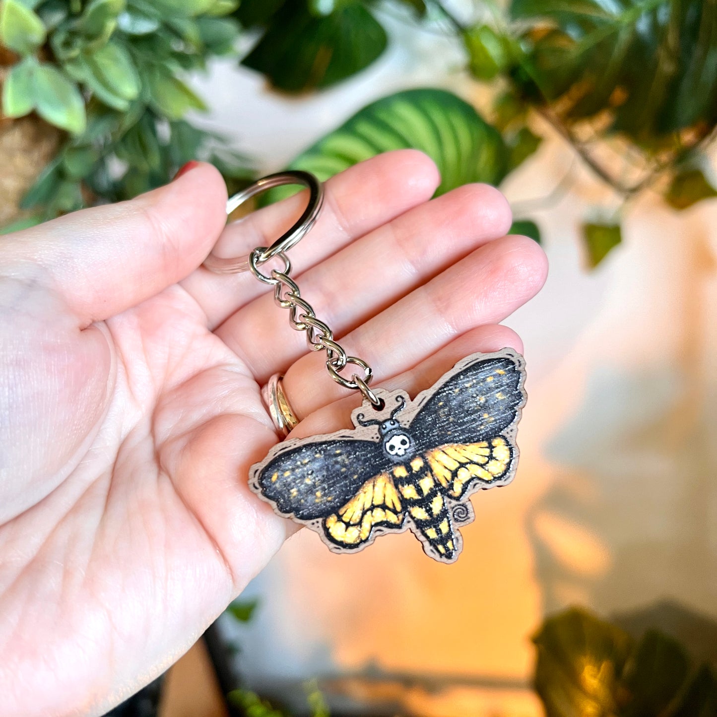 Death Moth Wooden Keyring