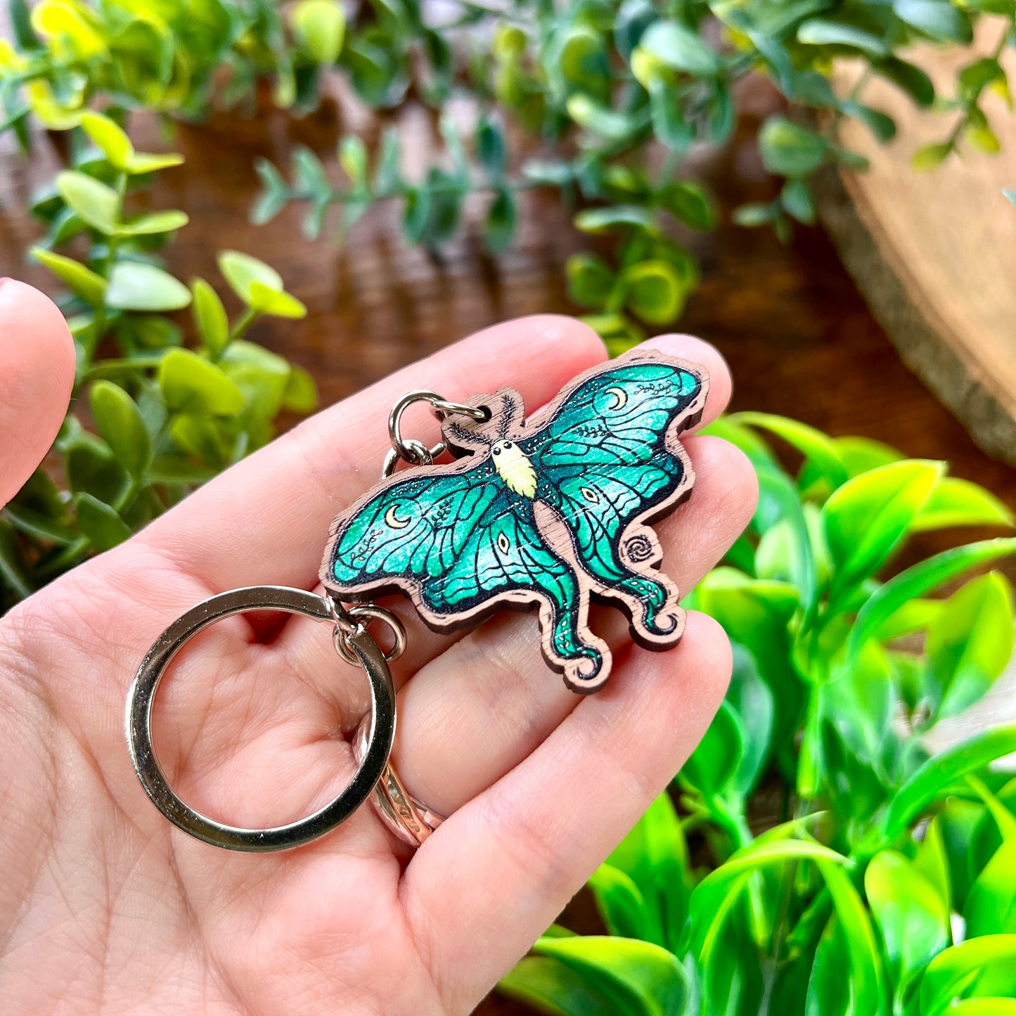 Lunar Moth Wooden Keyring