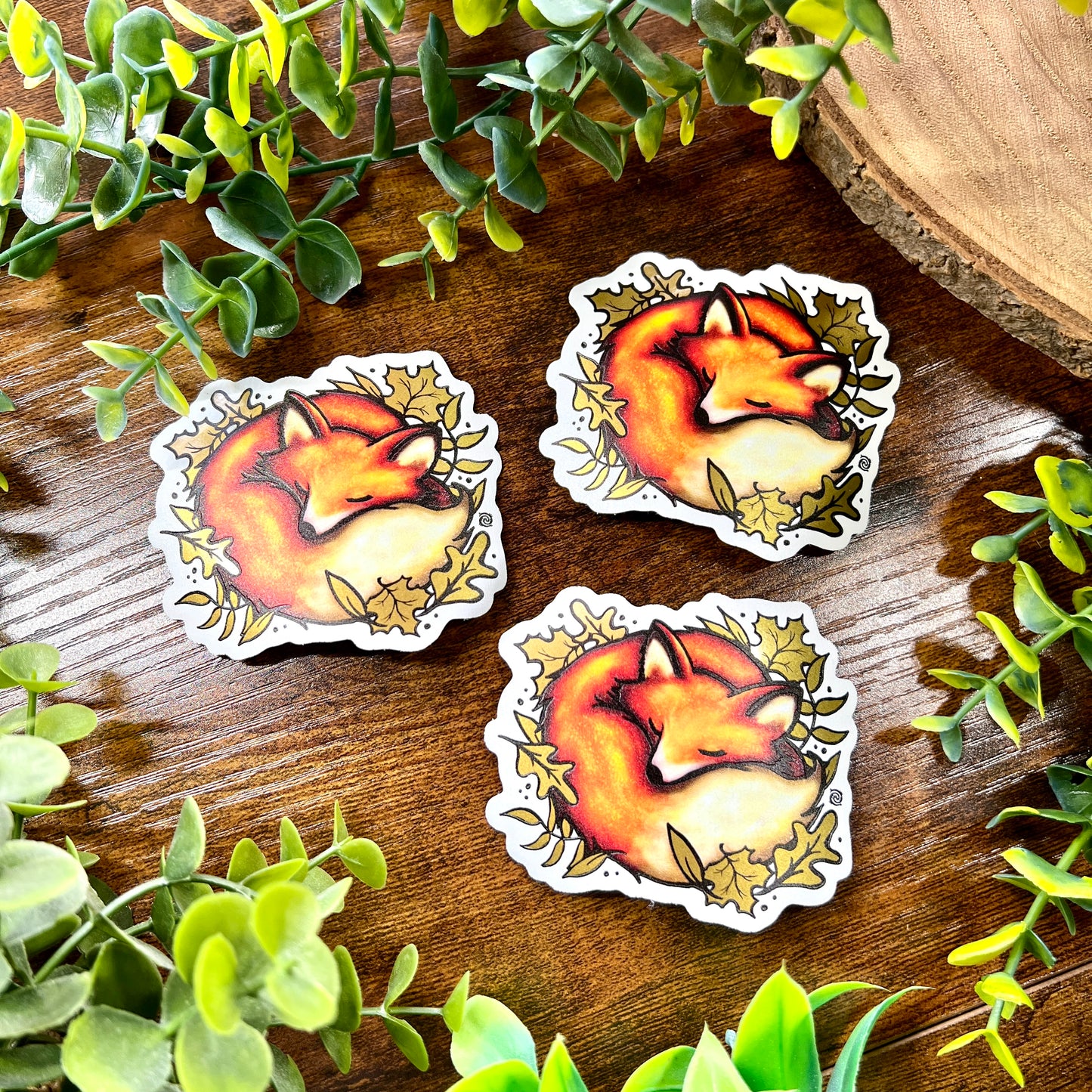 Sleeping Fox Gold Leaf Sticker