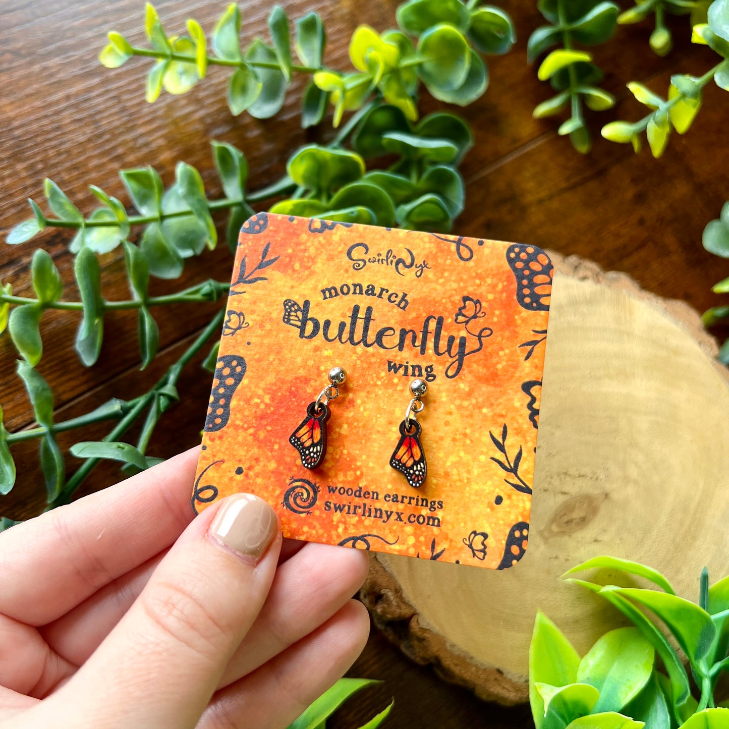 Monarch Butterfly Wooden Earrings