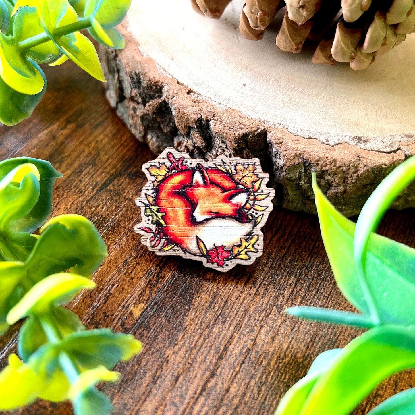 Sleeping Fox Wooden Pin