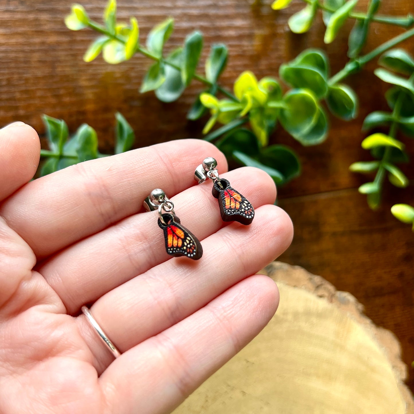 Monarch Butterfly Wooden Earrings