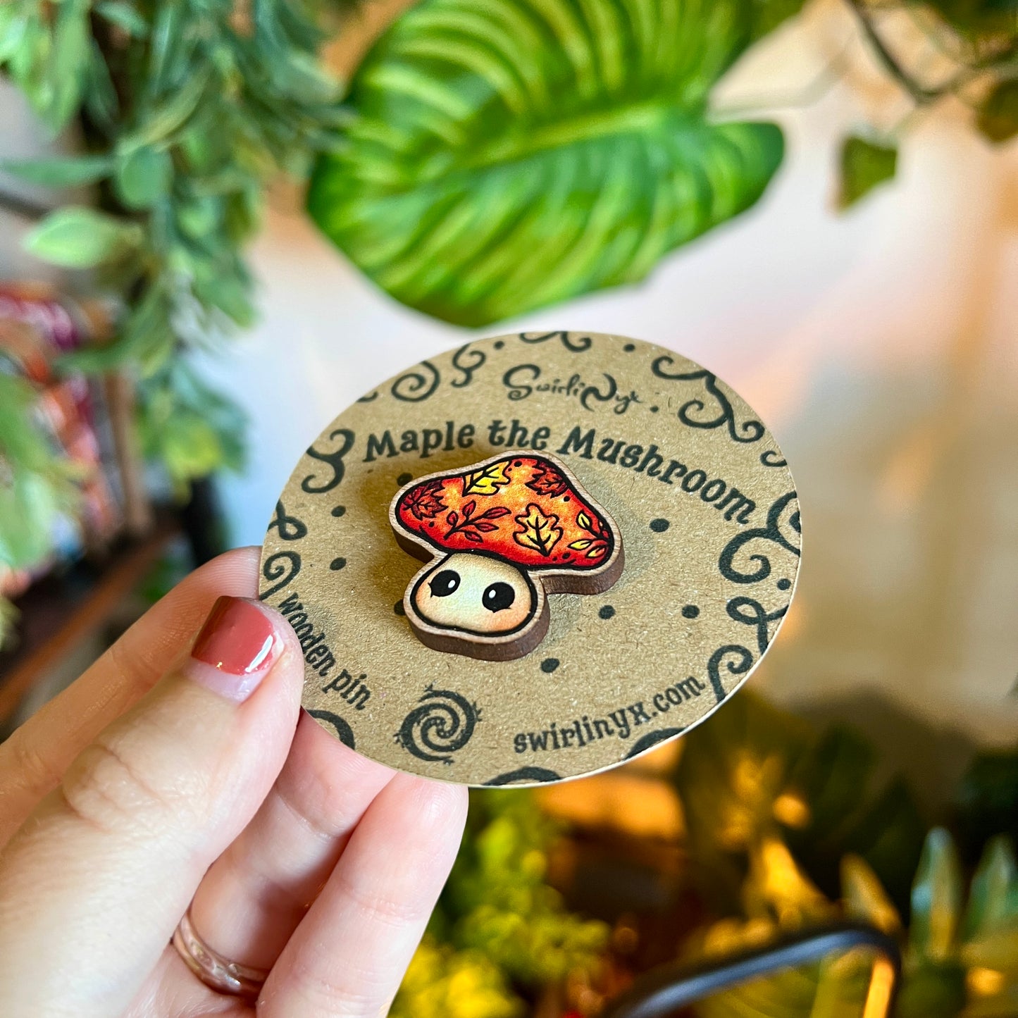 Maple the Mushroom Wooden Pin