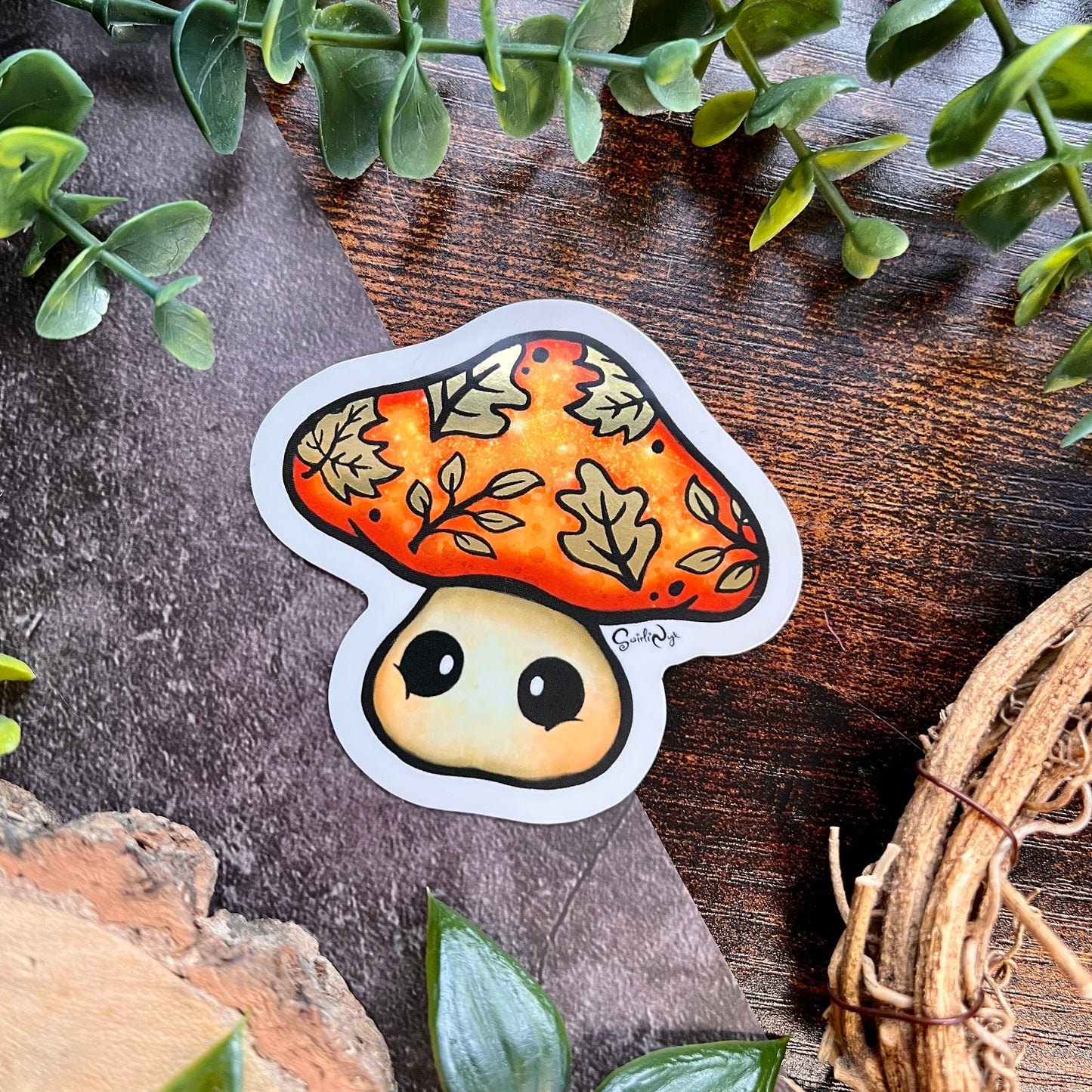 Maple the Mushroom Gold Leaf Sticker
