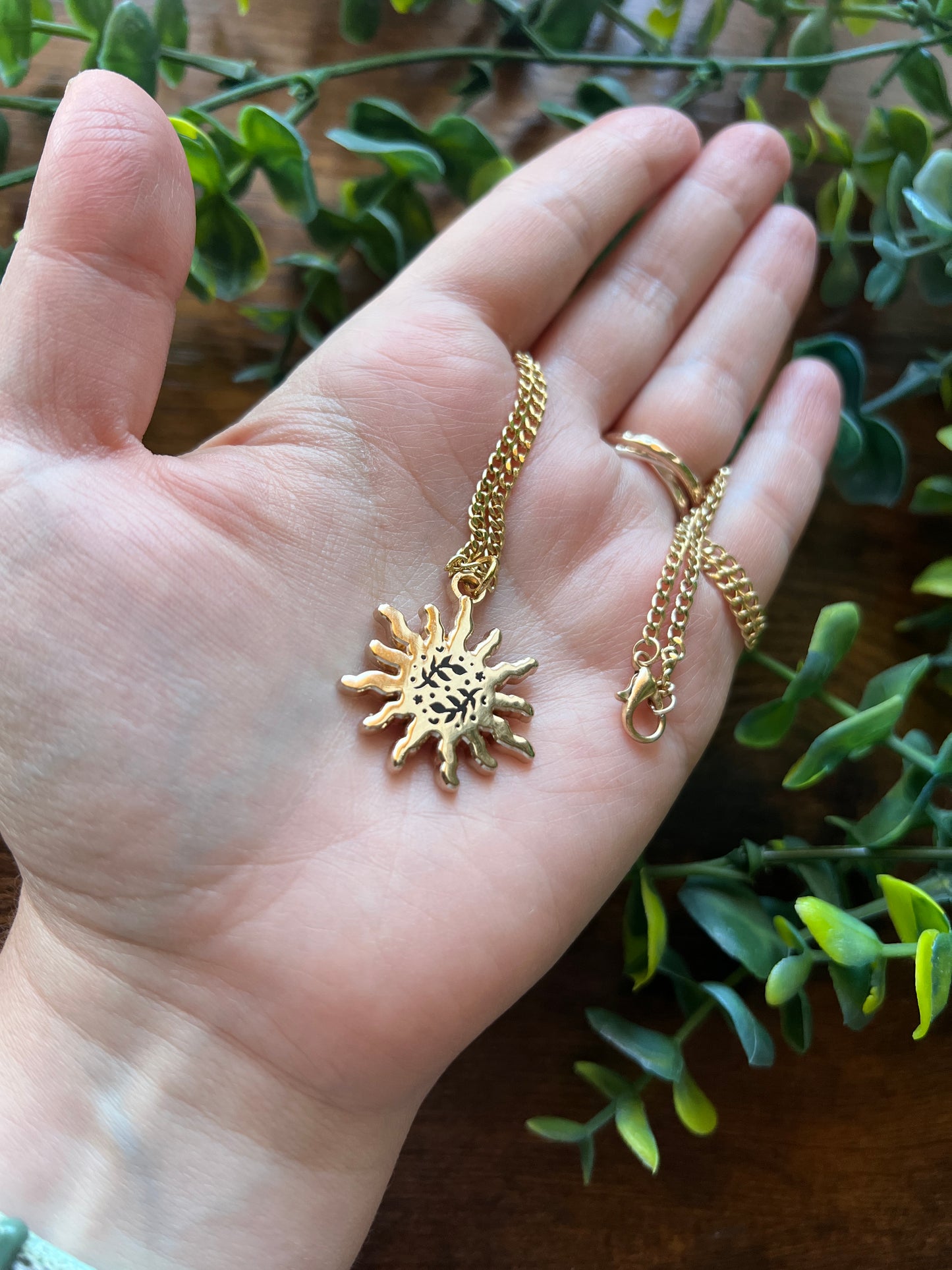Floral Sun Pendant Enamel Necklace