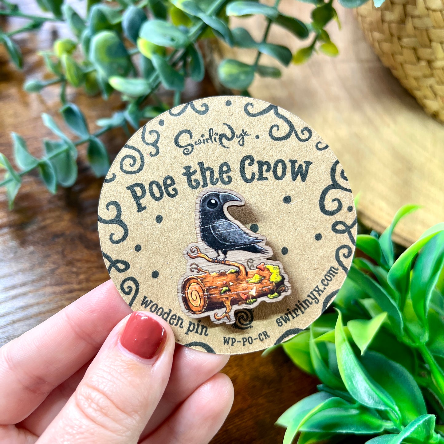 Poe the Crow Wooden Pin