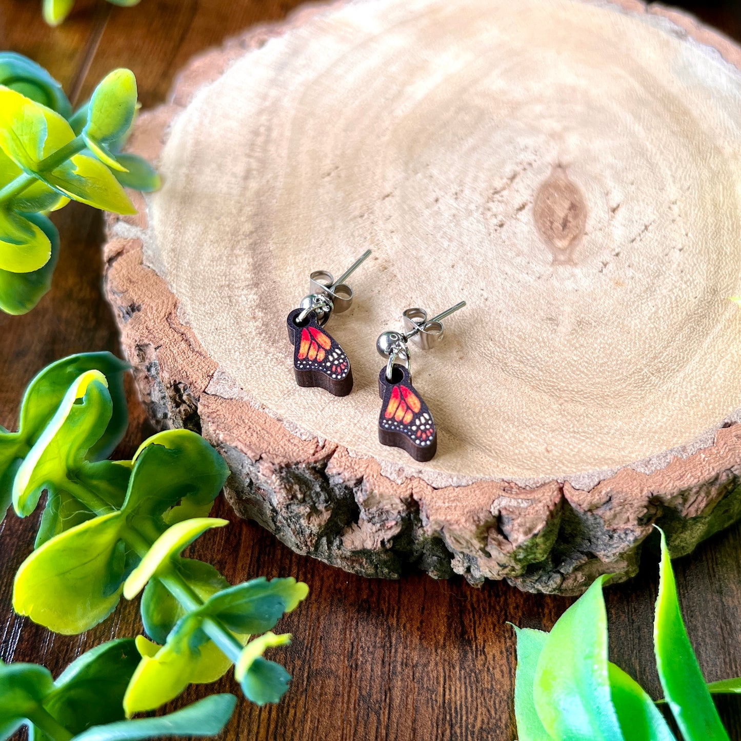 Monarch Butterfly Wooden Earrings