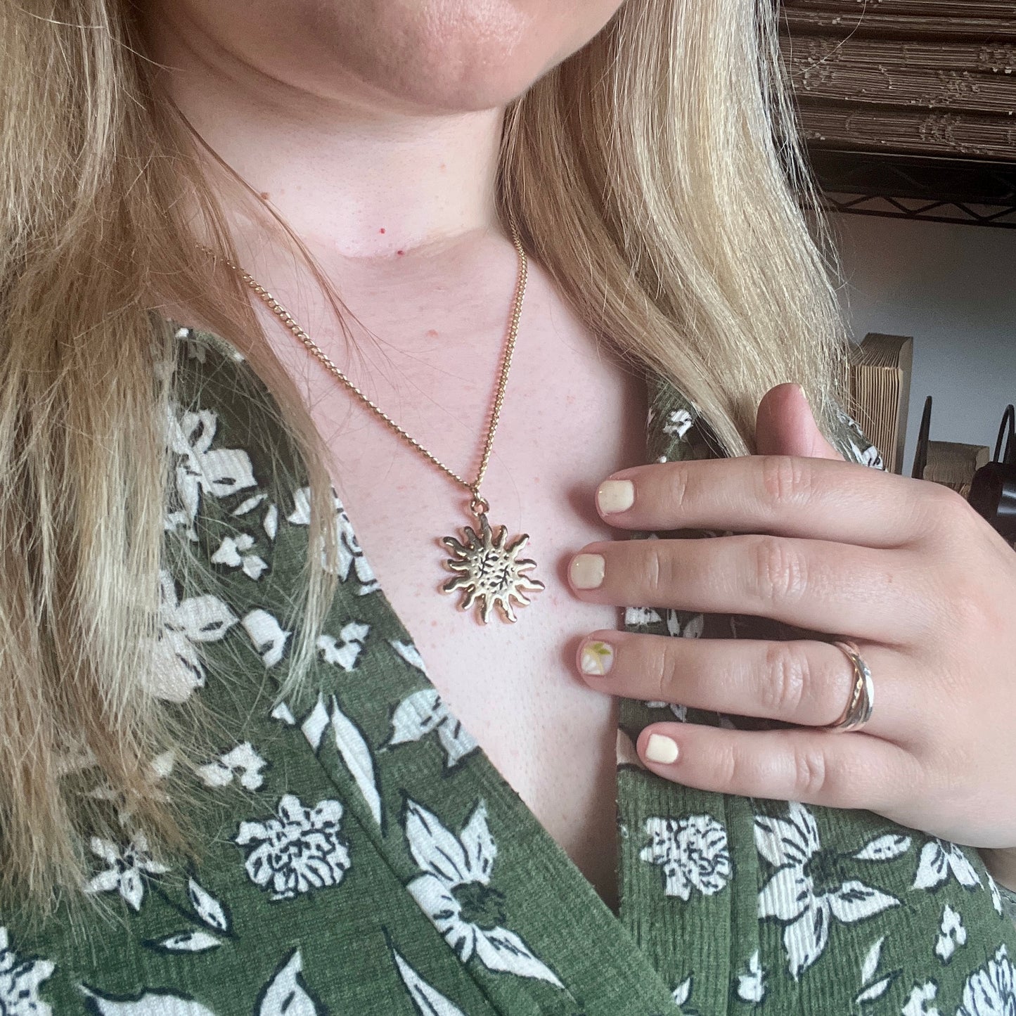 Floral Sun Pendant Enamel Necklace