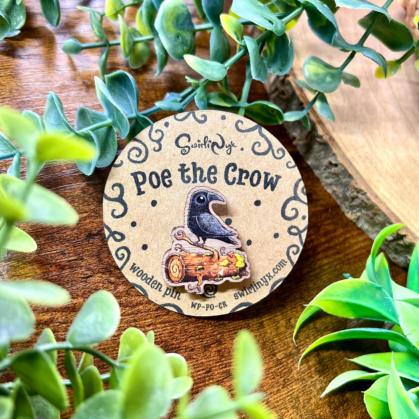 Poe the Crow Wooden Pin