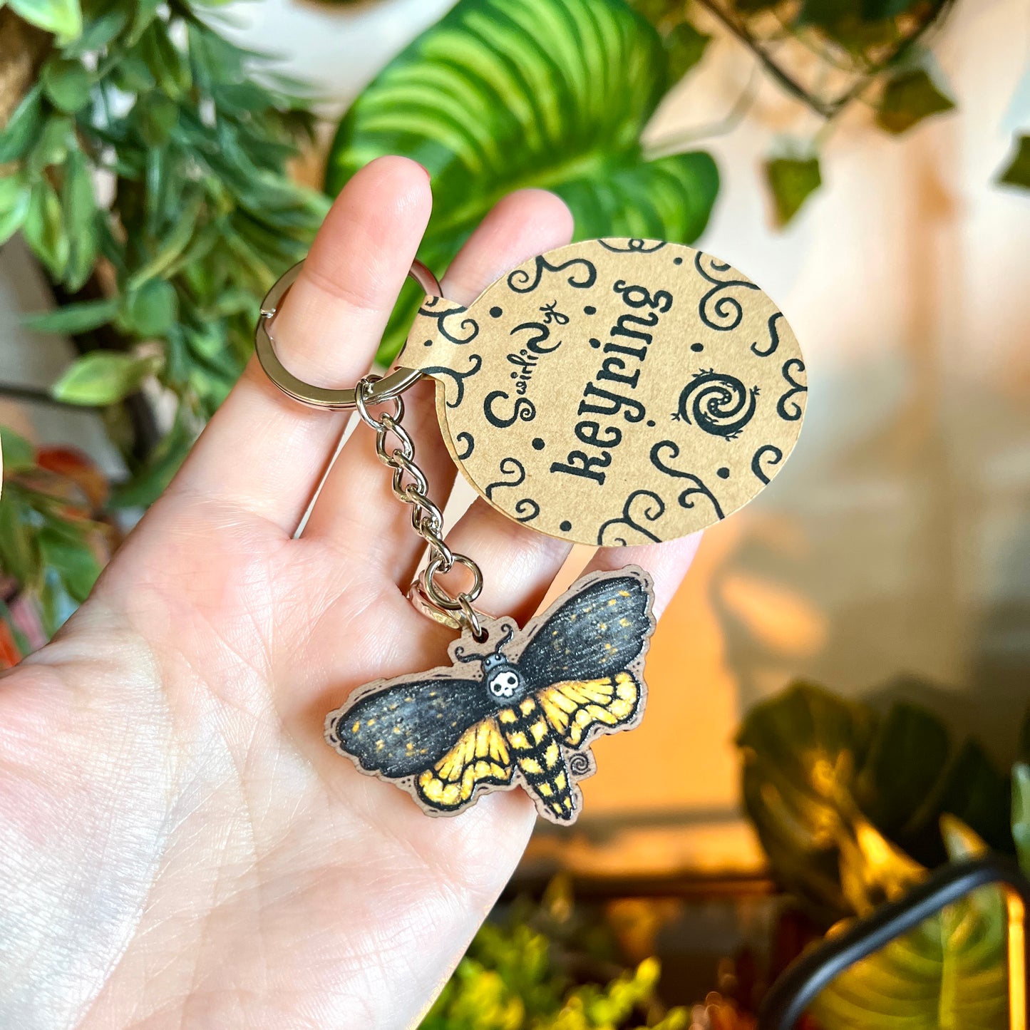 Death Moth Wooden Keyring