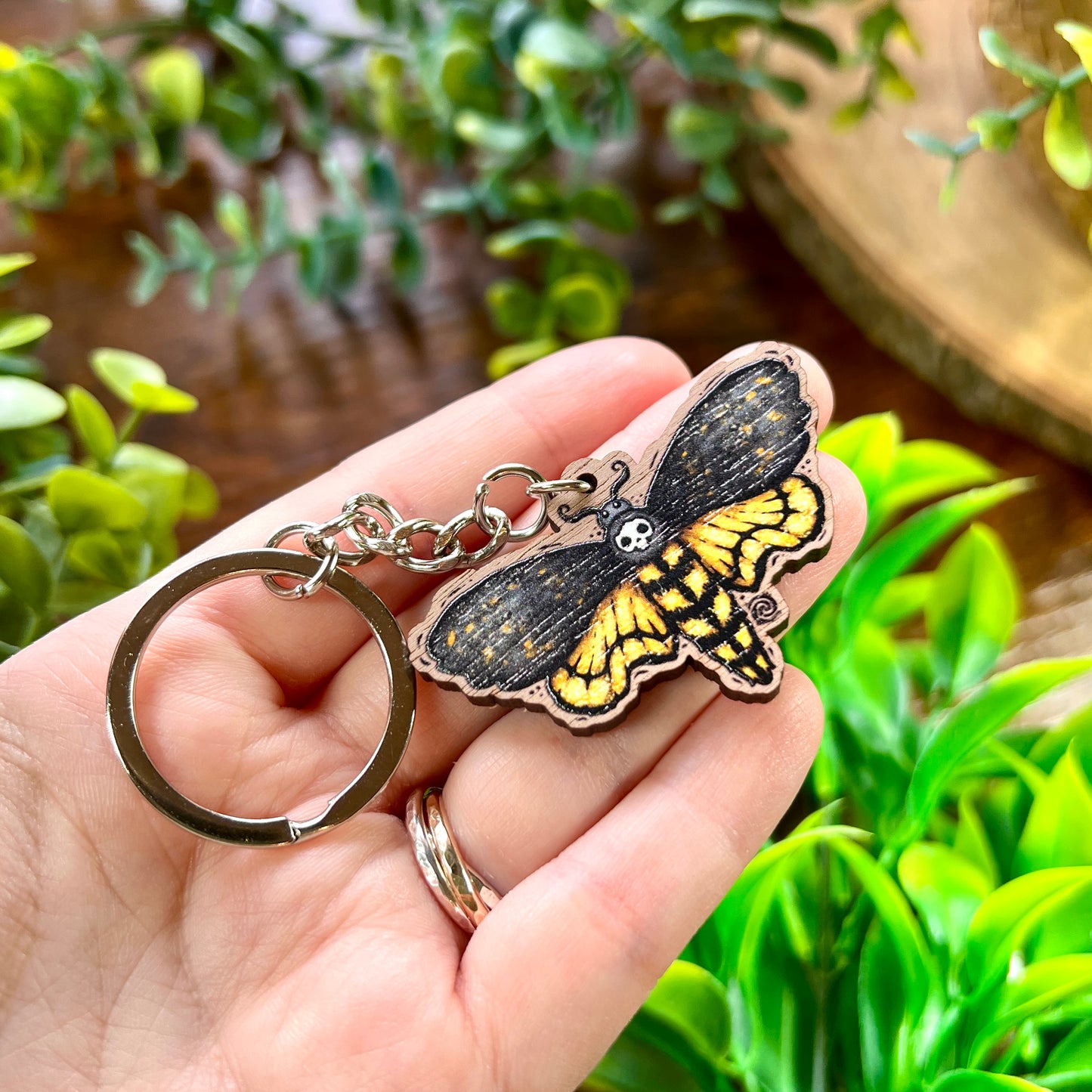 Death Moth Wooden Keyring
