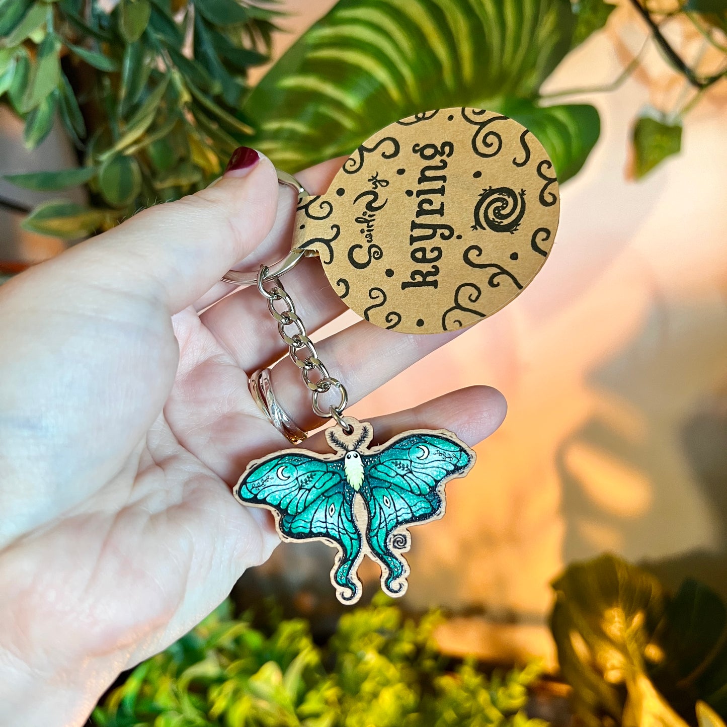 Lunar Moth Wooden Keyring