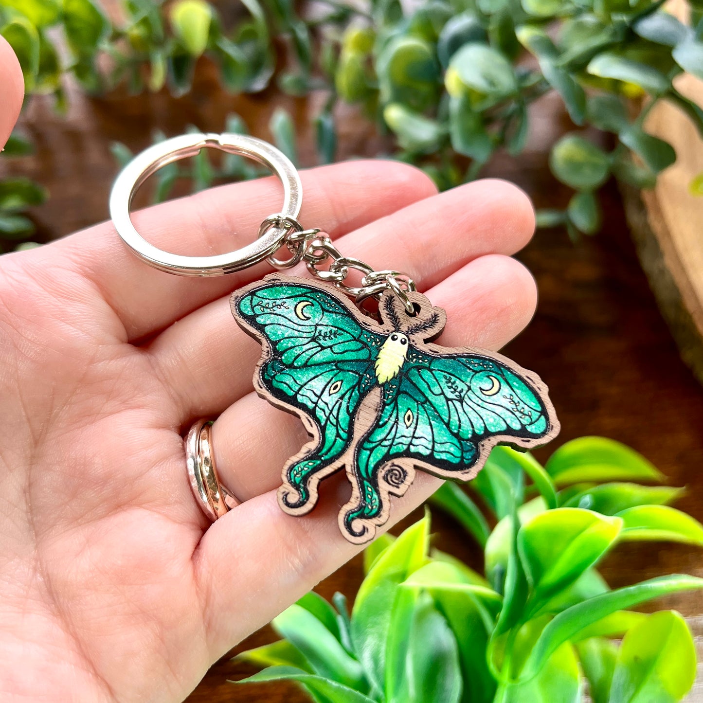 Lunar Moth Wooden Keyring