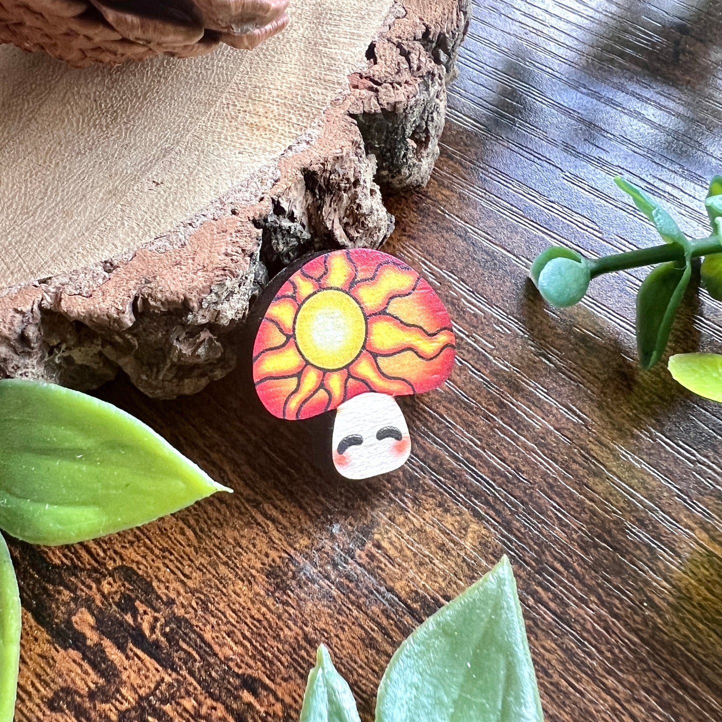 Dawn Mushroom Wooden Pin