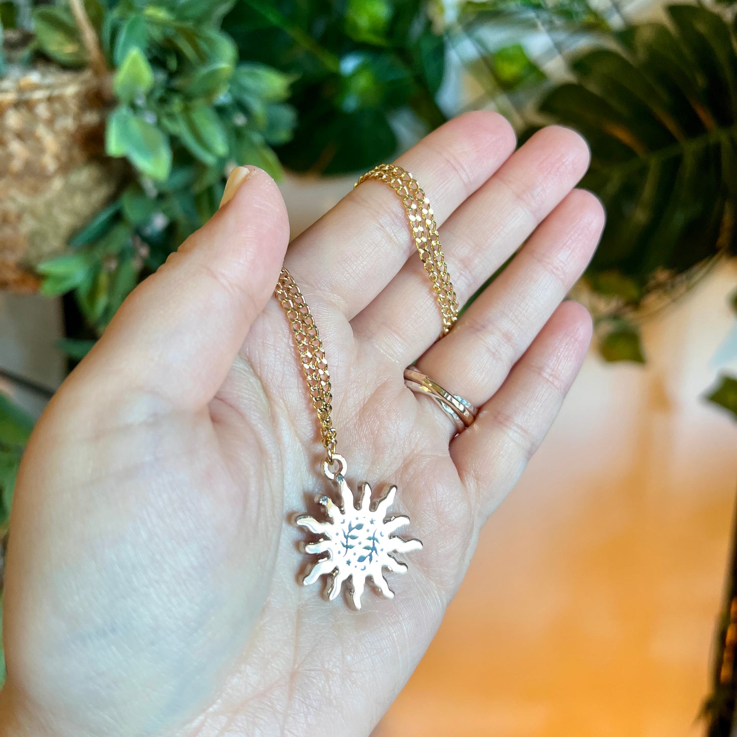 Floral Sun Pendant Enamel Necklace