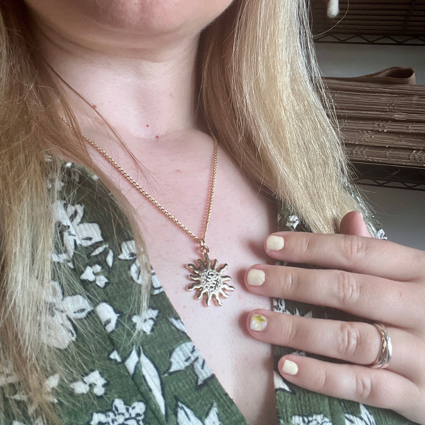 Floral Sun Pendant Enamel Necklace