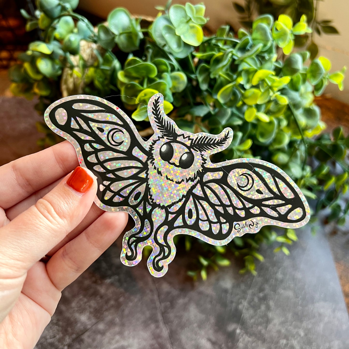 Lunie the Moth Glitter Sticker