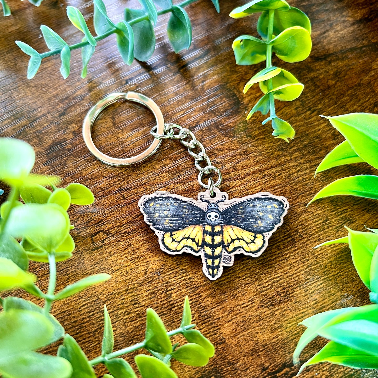 Death Moth Wooden Keyring