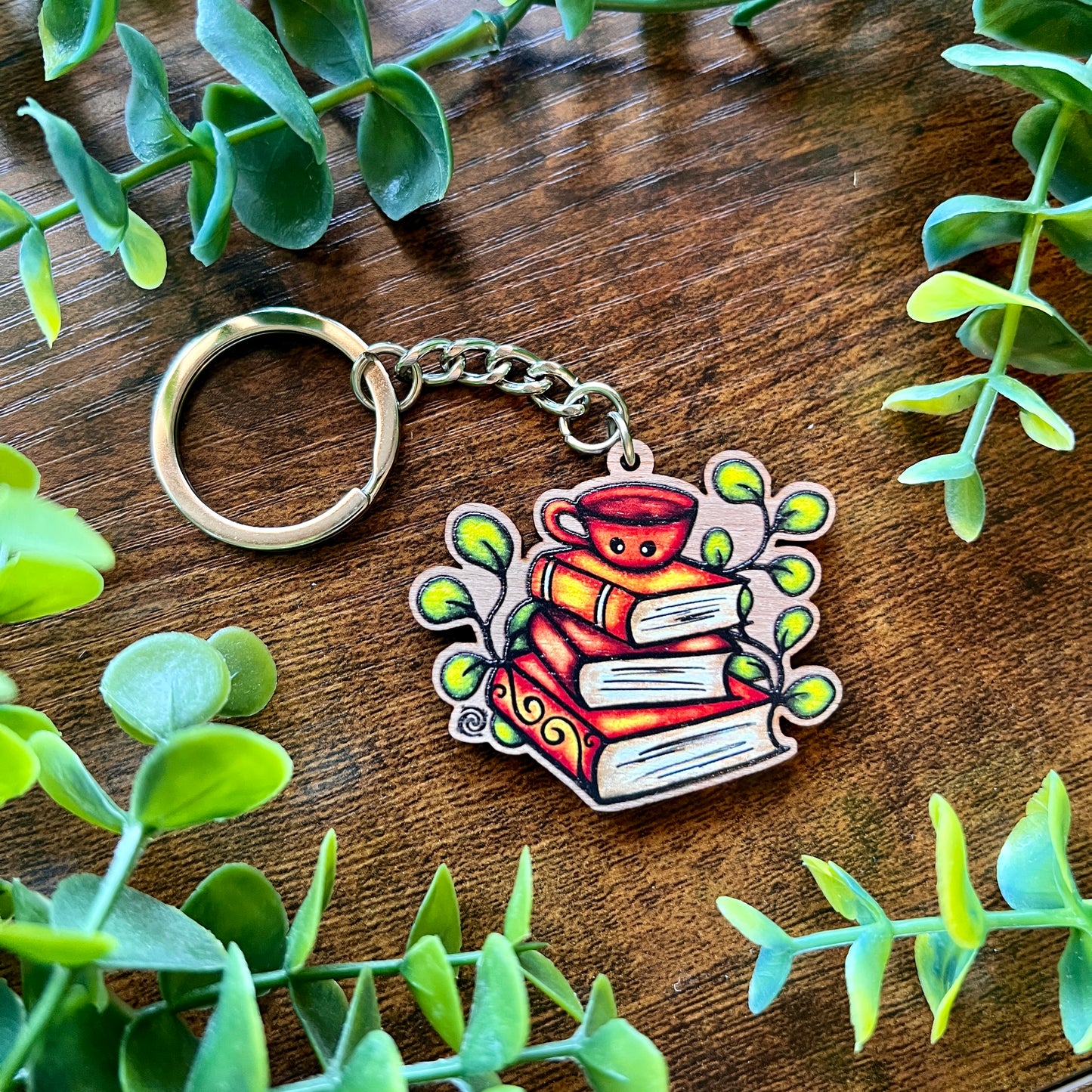 Book Stack Wooden Keyring