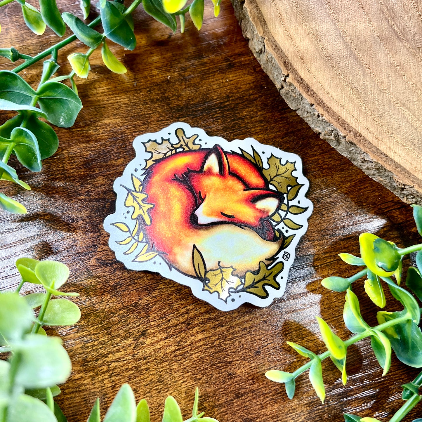 Sleeping Fox Gold Leaf Sticker