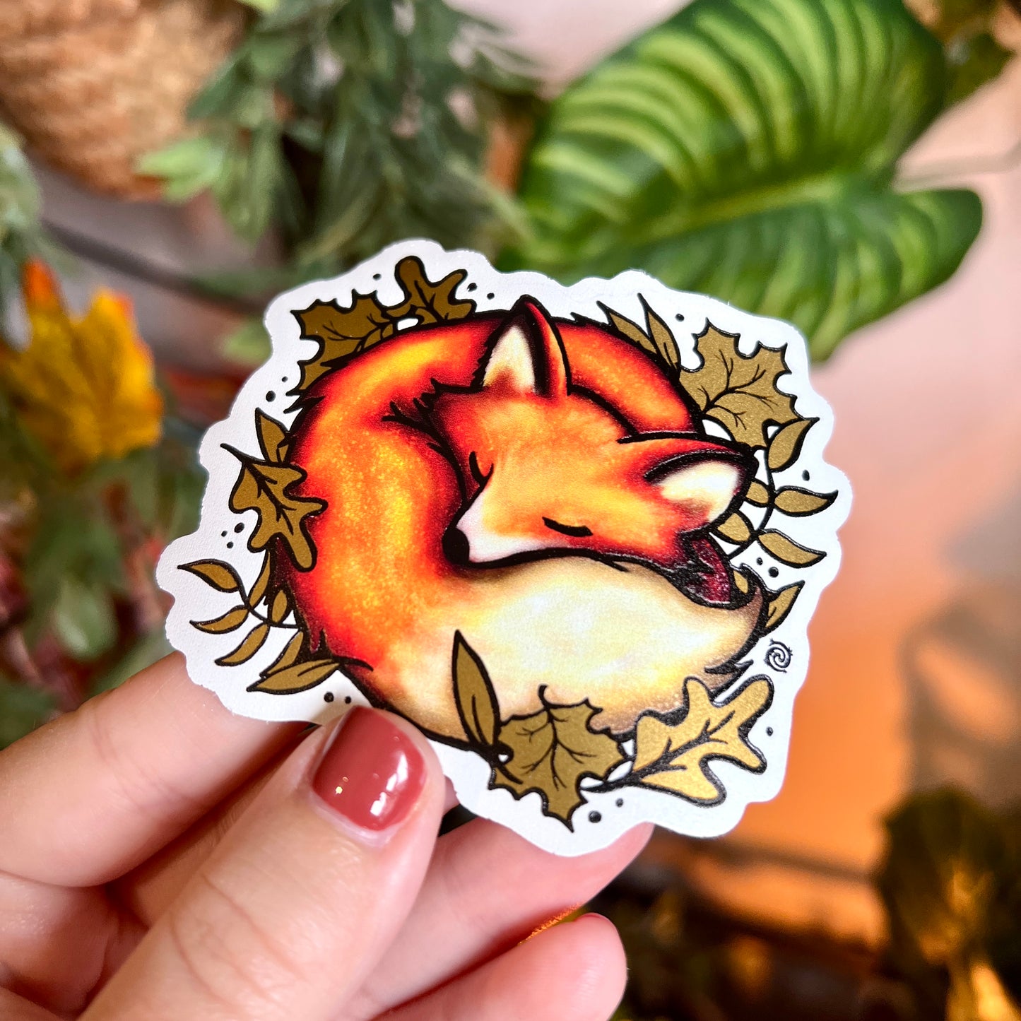 Sleeping Fox Gold Leaf Sticker