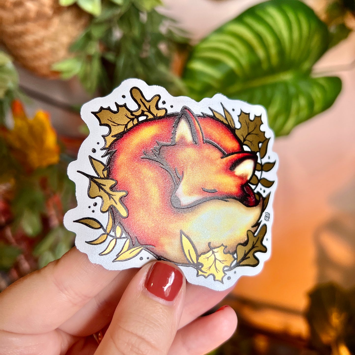 Sleeping Fox Gold Leaf Sticker