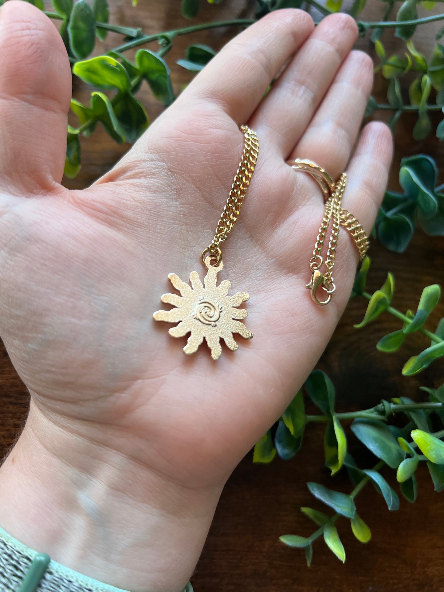 Floral Sun Pendant Enamel Necklace