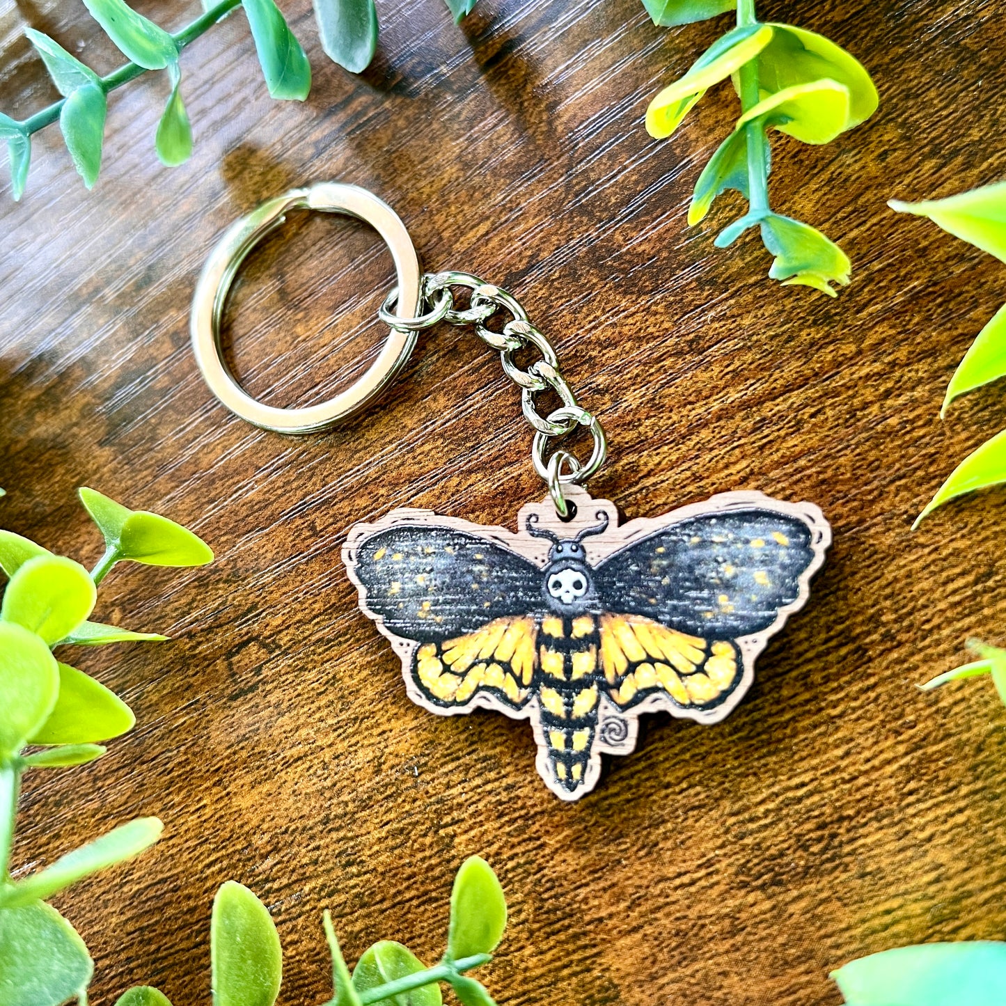 Death Moth Wooden Keyring