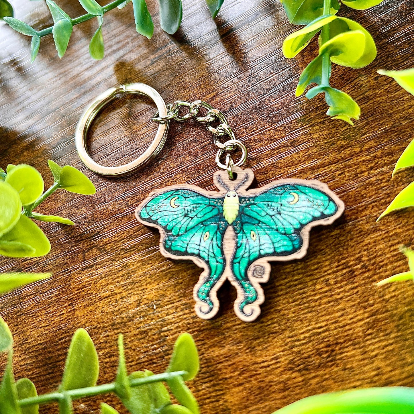 Lunar Moth Wooden Keyring
