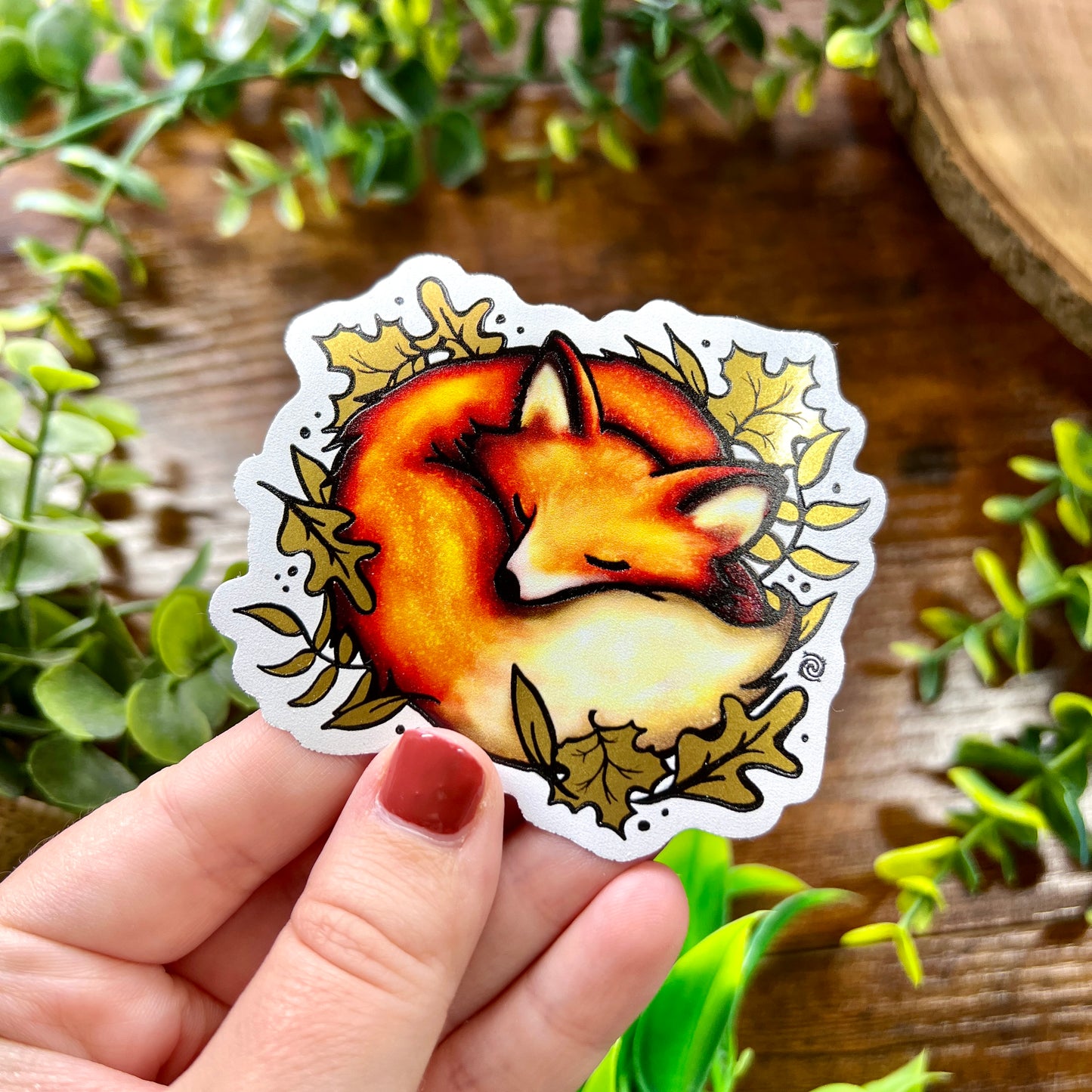 Sleeping Fox Gold Leaf Sticker
