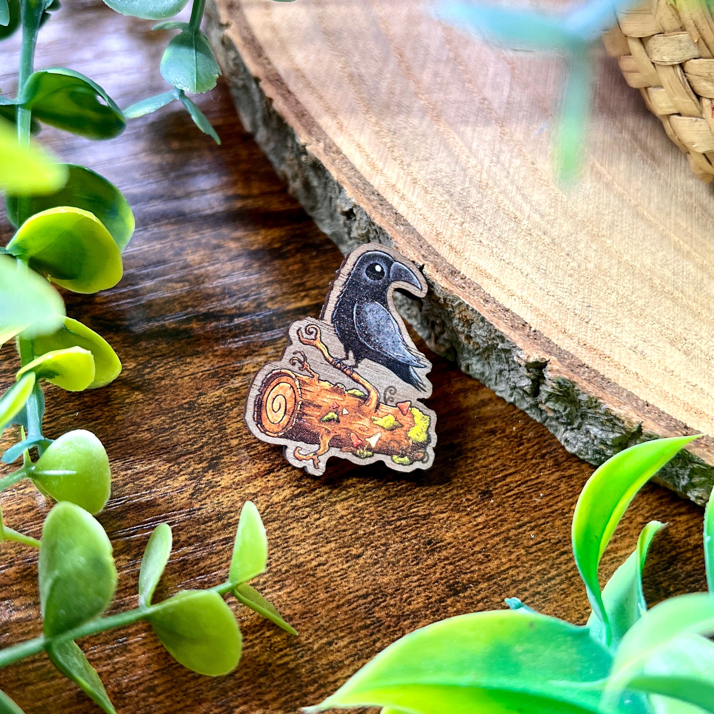 Poe the Crow Wooden Pin
