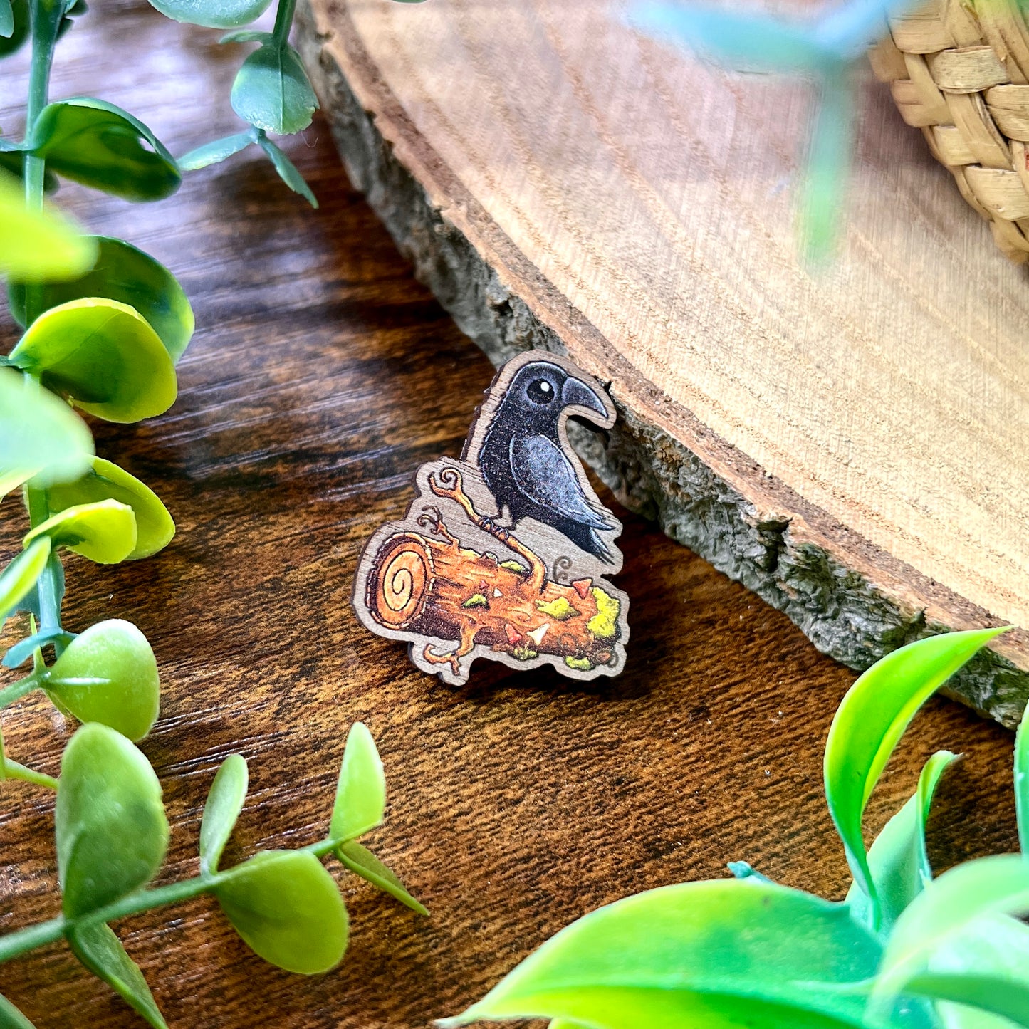 Poe the Crow Wooden Pin