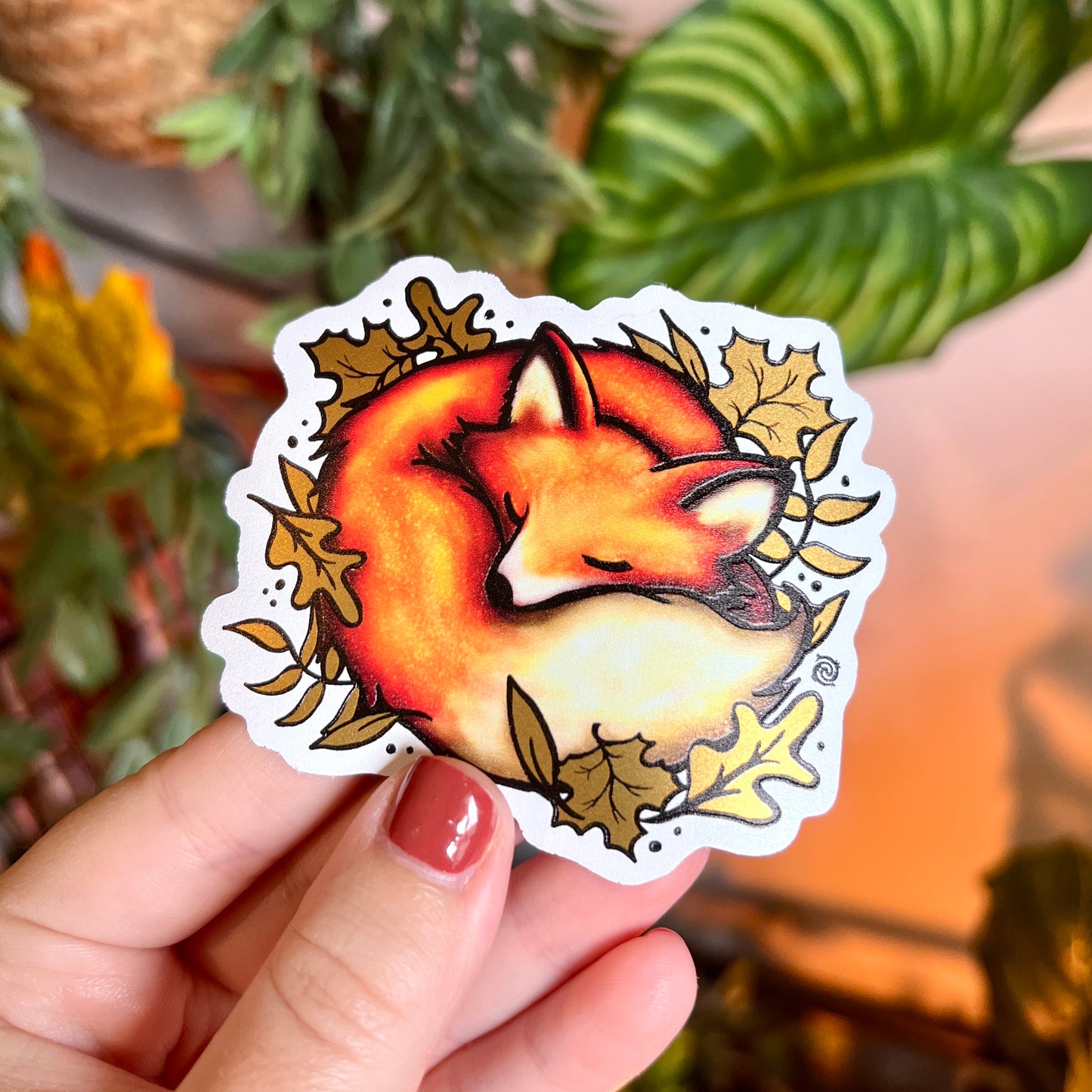 Sleeping Fox Gold Leaf Sticker