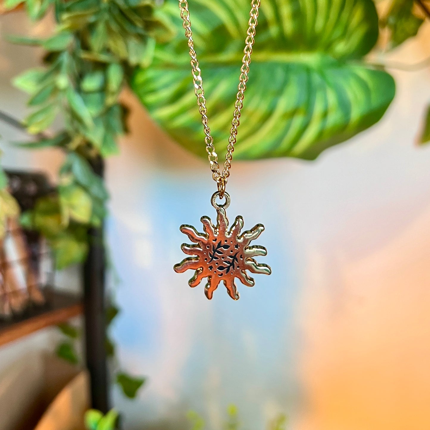 Floral Sun Pendant Enamel Necklace