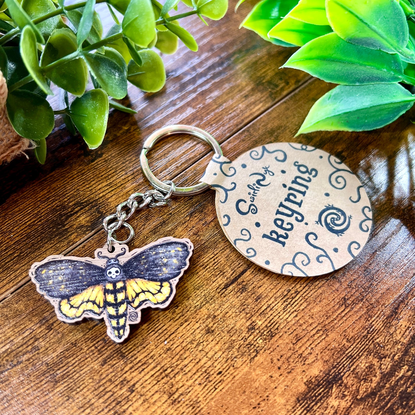 Death Moth Wooden Keyring