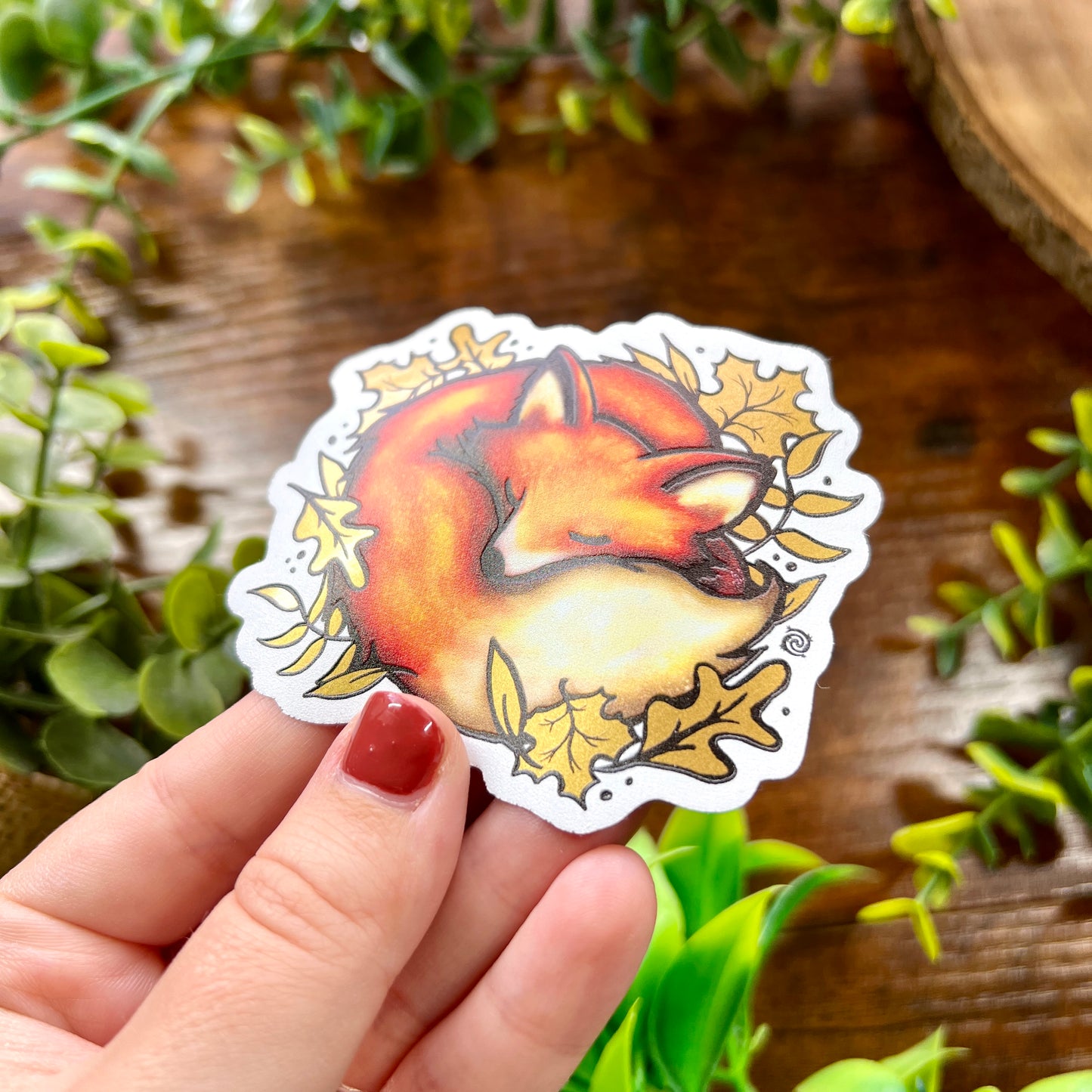 Sleeping Fox Gold Leaf Sticker